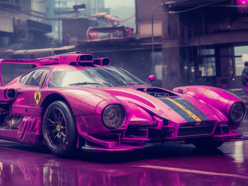 04611-2626155934-fking_scifi_v2, photo of a pink ((Ferrari_F1_1.5)_0.65) car, Cyberpunk theme, Emerald armour plating, Intricate, with orange acc.png